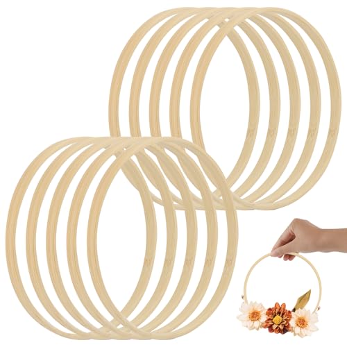 ANNASAMDO 10 Stück Holzringe Zum Basteln, 15 cm Traumfänger Ringe Bambus Holzreifen Holzring Makramee für DIY Hochzeitskranz Dekor und Wandbehang Handwerk Blumenkranz Türkranz von ANNASAMDO