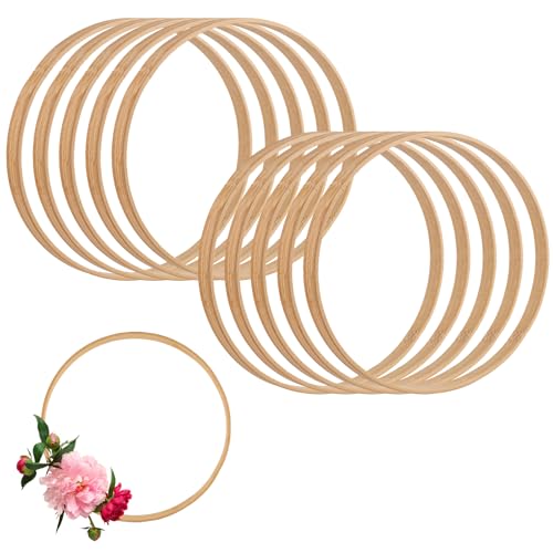 ANNASAMDO 10 Stück Holzringe Zum Basteln, 20 cm Traumfänger Ringe Bambus Blumenkranz Makramee Floral Hoop für DIY Hochzeitskranz Dekor und Wandbehang Handwerk Blumenkranz Türkranz von ANNASAMDO