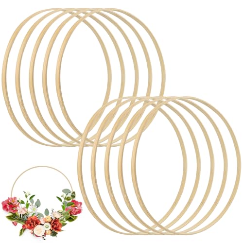 ANNASAMDO 10 Stück Holzringe Zum Basteln, 30 cm Traumfänger Ringe Bambus Holzreifen Holzring Makramee für DIY Hochzeitskranz Dekor und Wandbehang Handwerk Blumenkranz Türkranz von ANNASAMDO