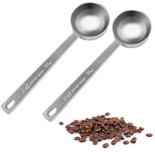 ANNASAMDO 2 Stück Kaffee Messlöffel, Kaffeelöffel Portionierer aus Edelstahl, Langen Griff Dosierlöffel Kaffeemesslöffel Teemaßlöffel Für Tee, Kaffee usw. (30ml) von ANNASAMDO