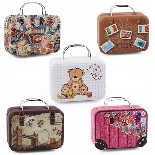 ANNASAMDO 5 Stück Mini Reisekoffer Geschenkkoffer, Metall Vintage Kleine Aufbewahrung Box mit Griff, Für Süßigkeiten, Geldgeschenke, 7.5 x 5.5 x 3.5 cm ANNASAMDO 5 Stück Mini Reisekoffer Geschenkkoffer, Metall Vintage Kleine Aufbewahrung Box mit Griff, Für Süßigkeiten, Geldgeschenke, 7.5 x 5.5 x 3.5 cm von ANNASAMDO