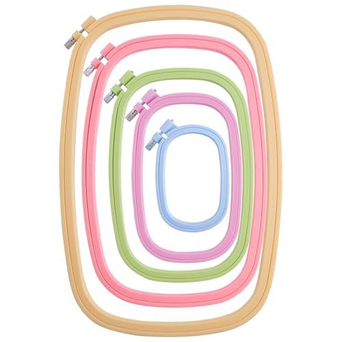 ANNASAMDO 5 Stück Stickrahmen Set mit 5 Größen Quadrat Stickrahmen, Kunststoff Rechteckig Kreuzstichrahmen Stickerei Ring Nähwerkzeug für DIY Stickprojekt, Kunsthandwerk, Nähen (Mehrfarbig) von ANNASAMDO
