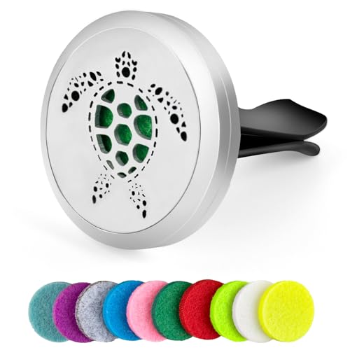 ANNASAMDO Auto Diffusor Aromatherapie Ätherische Öle Diffusor Autoduft Edelstahl Schildkröte Form Lufterfrischer Vent Clip mit 10 Stücke Austauschbare Nachfüllpads von ANNASAMDO