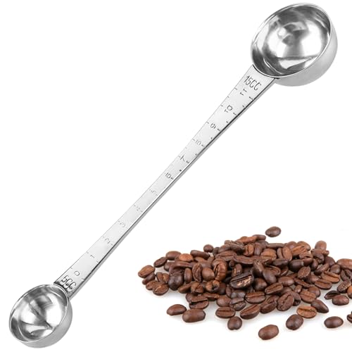 ANNASAMDO Messlöffel, Edelstahl Kaffeelöffel Kaffeemesslöffel Portionierer mit 5ml&15ml Größen, Doppelseitige Lange Griffe Teemaßlöffel Portionierlöffel für Kaffeepulver, Tee, Gewürze, Proteinpulver von ANNASAMDO