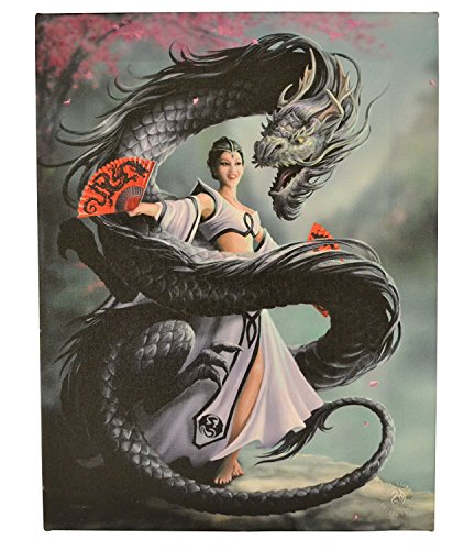Fantastisches Anne Stokes Design - Dragon Dancer - Dragon Tänzer – eine gotische orientalische Märchen mit Fans tanzen mit chinesischen Drachen - Leinwand Bild auf Bild-Wand-Plakette / Wand Kunst von ANNE STOKES
