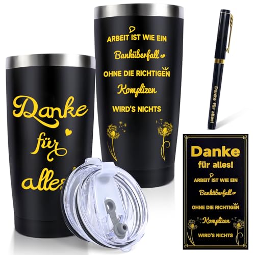 ANNERSAT Dankeschön Geschenke für Kollegen 20 oz Thermobecher Danke für Alles Abschiedsgeschenk Isolierbecher mit Deckeln Strohhalm Abschied Geschenk für Kollegen Ruhestand Weihnachten Geburtstag von ANNERSAT