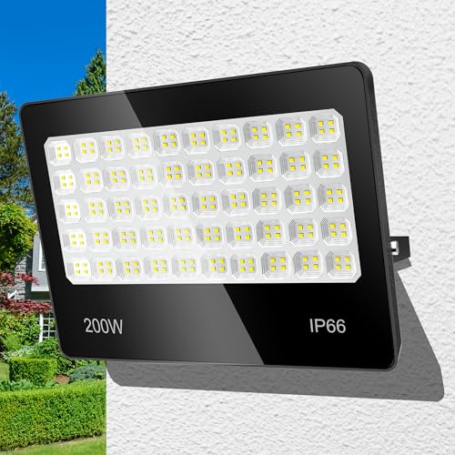 ANNIFUNLY LED Strahler Außen, 200W 20000LM Superhell Außenstrahler Scheinwerfer, 6500K Kaltweiß LED Aussenleuchte Fluter, IP66 Wasserdicht Scheinwerfer für Garage Garten Innenhöfe Werkstatt von ANNIFUNLY