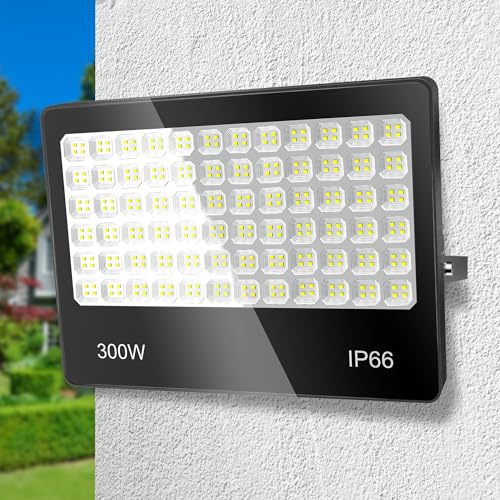 ANNIFUNLY LED Strahler Außen, 300W 30000LM Superhell Außenstrahler Scheinwerfer, 6500K Kaltweiß LED Aussenleuchte Fluter, IP66 Wasserdicht Scheinwerfer für Garage Garten Innenhöfe Werkstatt von ANNIFUNLY