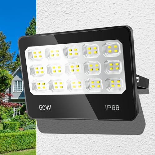 ANNIFUNLY LED Strahler Außen, 50W 5000LM Superhell Außenstrahler Scheinwerfer, 6500K Kaltweiß LED Aussenleuchte Fluter, IP66 Wasserdicht Scheinwerfer für Garage Garten Innenhöfe Werkstatt von ANNIFUNLY