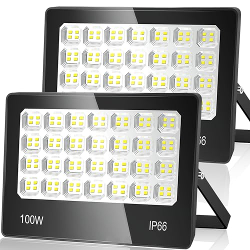 ANNIFUNLY LED Strahler Außen 2 Stück, 100W 10000LM Superhell Außenstrahler Scheinwerfer, 6500K Kaltweiß LED Aussenleuchte Fluter, IP66 Wasserdicht Scheinwerfer für Garage Garten Innenhöfe Werkstatt von ANNIFUNLY