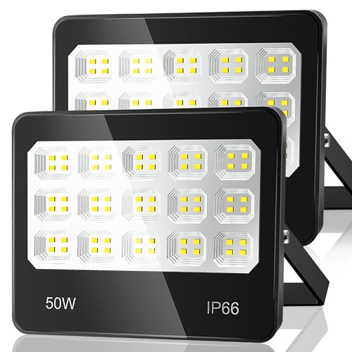 ANNIFUNLY LED Strahler Außen 2 Stück, 50W 5000LM Superhell Außenstrahler Scheinwerfer, 6500K Kaltweiß LED Aussenleuchte Fluter, IP66 Wasserdicht Scheinwerfer für Garage Garten Innenhöfe Werkstatt von ANNIFUNLY