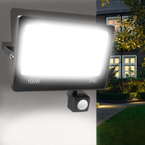 ANNIFUNLY LED Strahler mit Bewegungsmelder Außen, 100W 10000LM Superhell Außenstrahler 6500K Kaltweiß LED Fluter Aussenlampe IP66 Wasserdicht Aussenleuchte Scheinwerfer für Garage Garten Innenhöfe ANNIFUNLY LED Strahler mit Bewegungsmelder Außen, 100W 10000LM Superhell Außenstrahler 6500K Kaltweiß LED Fluter Aussenlampe IP66 Wasserdicht Aussenleuchte Scheinwerfer für Garage Garten Innenhöfe von ANNIFUNLY
