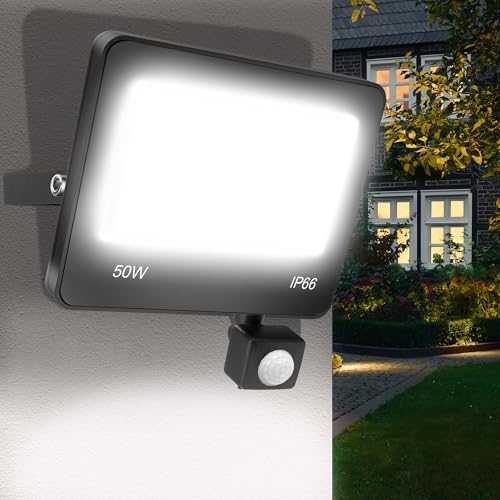 ANNIFUNLY LED Strahler mit Bewegungsmelder Außen, 50W 5000LM Superhell Außenstrahler 6500K Kaltweiß LED Fluter Aussenlampe IP66 Wasserdicht Aussenleuchte Scheinwerfer für Garage Garten Innenhöfe von ANNIFUNLY