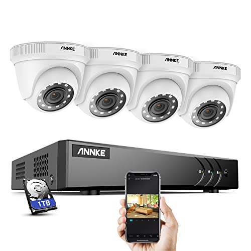 ANNKE 1080p Überwachungskamera Set mit 8CH 3K Lite DVR Recorder und 4 X Aussen 1080p Überwachungskamera, mit 1TB Festplatte, 30m IR Nachtsicht, Bewegung Alarm, Telefon & PC Schnellzugriff, IP66 von ANNKE