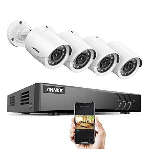 ANNKE 1080p Überwachungskamera System 8CH HD 3K Lite HDMI DVR Recorder mit 4 pcs außen 1080p Überwachungskamera ohne Festplatte, 30m IR Nachtsicht, Bewegung Alarm, Smartphone & PC Schnellzugriff von ANNKE