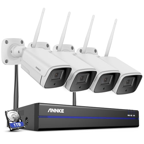 ANNKE 10CH 5MP WLAN Überwachungskamera Set Aussen mit 4 X 5MP Überwachungskamera,Intelligente Personenerkennung, Zwei-Weg-Audio, IP67 Wasserdicht, kompatibel mit Alexa, 1TB Festplatte von ANNKE