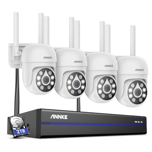ANNKE 10CH 5MP Funk Überwachungskamera Set Aussen mit 4 X PT Überwachungskamera, Intelligente Personenerkennung, Zwei-Weg-Audio, IP67 Wasserdicht, Nachtsicht, 2TB Festplatte von ANNKE