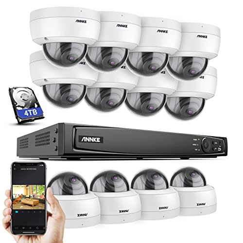 ANNKE 16 CH 4 K POE Videoüberwachungs-Kit H.265+ CCTV Überwachungskamera, 12 x 8 MP HD Dome-Kamera mit Audio-Aufnahme IP67 mit Nachtsicht EXIR 2.0 mit 100 Fuß, Festplatte 4 TB von ANNKE