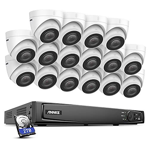 ANNKE POE Überwachungskamera Set aussen mit 16 x 5MP PoE Bullet IP Kameras, 16 CH/Kanal 4K CCTV NVR System mit 2TB Festplatte für Hause innen Outdoor mit Nachtsicht Bewegungserkennung und Fernansicht von ANNKE