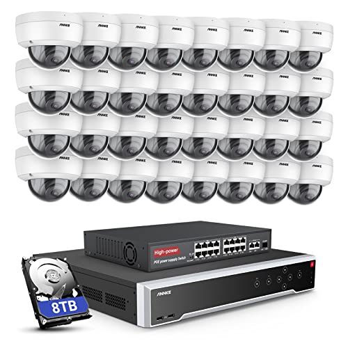 ANNKE 32CH 4K PoE Überwachungskamera für den Außenbereich, Videoüberwachungs Set H.265+ NVR und 32x 8MP Dom IP-Kamera, Bewegungserkennung, IP67 wasserdicht, Nachtsicht 100ft, Alarm per E-Mail, 8TB HDD von ANNKE