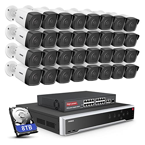 ANNKE 32CH 5MP PoE Überwachungskamera für den Außenbereich, 4K H.265+ NVR und 32 Stück 5 MP IP-Kamera, Bewegungserkennung, IP67 wasserdicht, Nachtsicht 100 m, Alarm per E-Mail, 8TB HDD von ANNKE