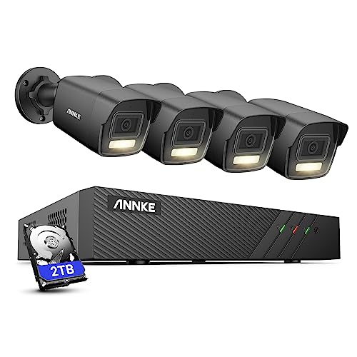 ANNKE AC500 3K PoE Überwachungskamera Außen, 8CH 2TB HDD NVR für 24/7 Videoüberwachung, 3072*1728 Auflösung, 4X 5MP IP Kamera mit Dual Light, Personen-/Fahrzeugerkennung, Farbe & IR Nachtsicht, IP67 von ANNKE