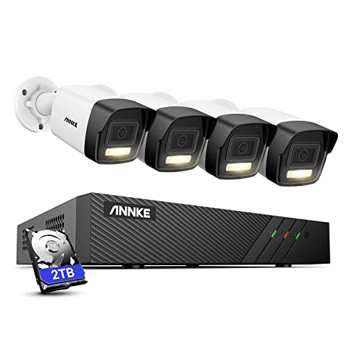ANNKE 3K Überwachungskamera Set, Personen-/Fahrzeugerkennung 4X 5MP PoE IP Kamera mit Scheinwerfer Aussen und 8CH 2TB HDD NVR für 24/7 Aufzeichnungen, Farb-Nachtsicht, 120dB WDR, H.265+, IP67 von ANNKE