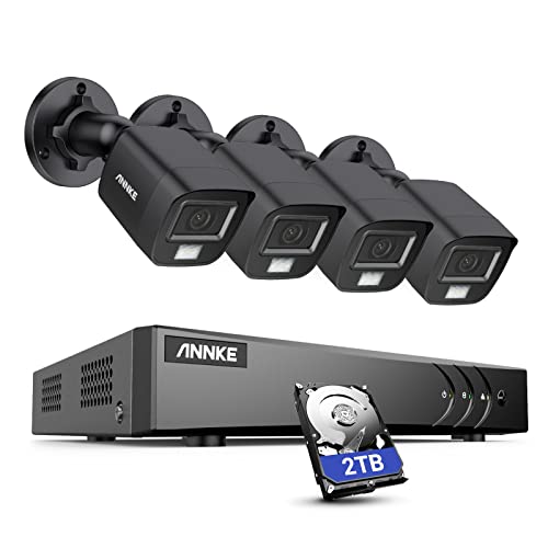ANNKE 3K Überwachungskamera Set mit 8CH DVR Recorder, 4 X 3K Aussen Überwachungskamera, Intelligente Person- und Fahrzeugerkennung; eingebautes Mikrofon und Scheinwerfer, 2TB Festplatte von ANNKE