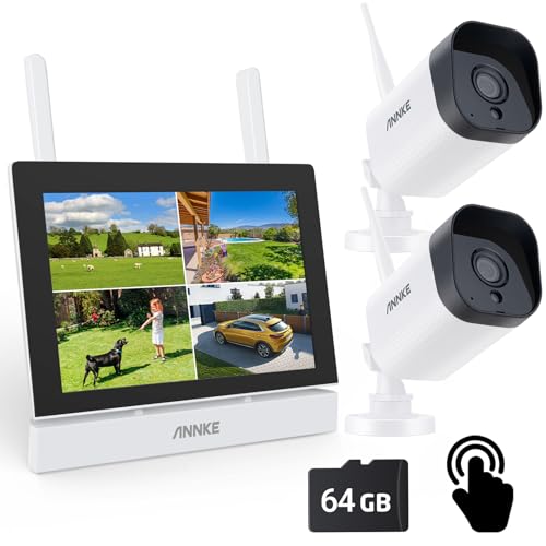 ANNKE 3MP Funk Überwachungskamera Set mit Monitor, 4CH 5MP 7" Zoll Touchscreen NVR Bildschrim mit 2 X 3MP Kameras, Intelligente Personerkennung, Unterstützt Alexa, 30m Farbnachtsicht, H.264+ von ANNKE