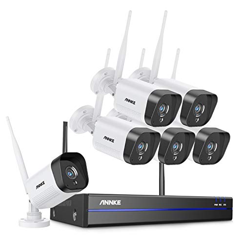 ANNKE 3MP Wlan Überwachungskamera Set Aussen 8CH 5MP NVR mit 6 Pcs 3MP funk Kameras, Videoüberwachungssystem unterstützt Audioaufzeichnung, IP66 Wetterfest, kompatibel mit Alexa von ANNKE