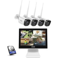 3MP kabelloses Überwachungskamera-Set mit 10,1-Zoll-Monitor, 4CH 5MP nvr und 4 x 1296 Outdoor-IP-Kameras mit 1 tb Festplatte, Audioaufzeichnung, von ANNKE