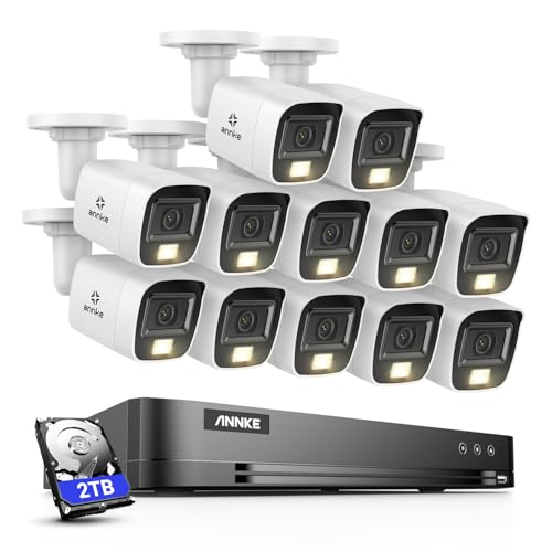 ANNKE 4K Abelgebundene Überwachungskamera Aussen Set, DVR Recorder 16 Kanal mit Smarter Personenerkennung und Fahrzeugerkennung, 12x 8MP Analog Kamera Überwachung mit Farb Nachtsicht, 2TB Festplatte von ANNKE