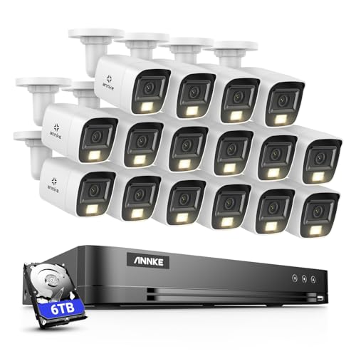 ANNKE 4K Abelgebundene Überwachungskamera Aussen Set, DVR Recorder 16 Kanal mit Smarter Personenerkennung und Fahrzeugerkennung, 16x 8MP Analog Kamera Überwachung mit Farb Nachtsicht, 6TB Festplatte von ANNKE