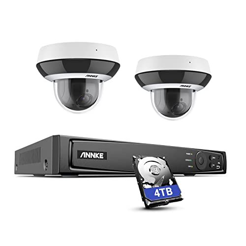 ANNKE 4MP PoE PTZ Dome Überwachungskamera Set, 2 X POE IP Kamera, 4-Fach optischer Zoom, Intelligente Verhaltensanalyse, IK10 Vandalensichere, Farbnachtsicht, Antibeschlag, mit 4TB Festplatte von ANNKE