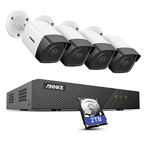 ANNKE 5MP POE Überwachungsset, 8CH 6MP NVR Videoüberwachung Set mit 4X 5MP Wasserfest IP Kamera, 30m EXIR Nachtsicht für Haus Sicherheit Innen Außen, Handy Browser und PC Fernzugriff, 2TB HDD von ANNKE