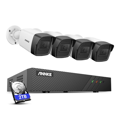 ANNKE 5MP POE Überwachungskamera Set Outdoor, 8CH H.265+ NVR mit 2TB HDD, 4X 5MP PoE IP Kamera für Videoüberwachung Außen, Farbe Nachtsich, Personen-/Fahrzeugerkennung, IP67 Wetterfest von ANNKE