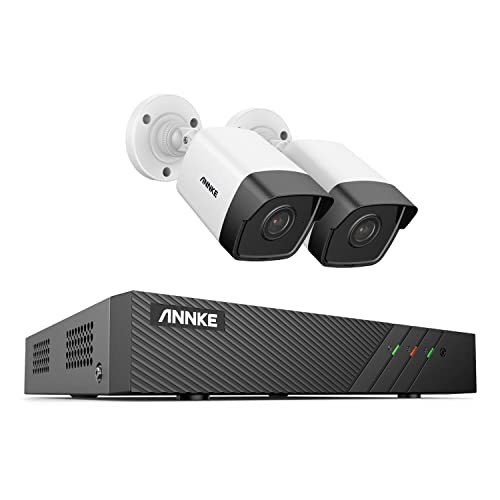 ANNKE 5MP PoE Überwachungskamera Set Outdoor, 2X PoE IP Outdoor Kamera und 8CH 6MP NVR mit Audioaufnahme, Personen- und Fahrzeugerkennung, EXIR 2.0 Nachtsicht, 123° Sichtfeld, Ohne HDD, H500 5mp von ANNKE