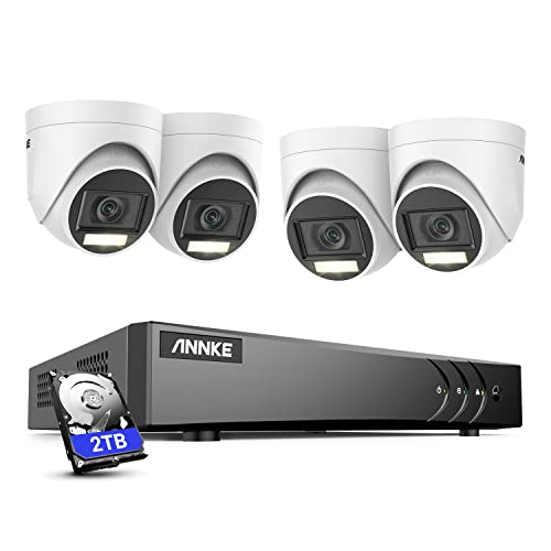 ANNKE 8CH 3K Überwachungskamera Set, 3K Lite DVR Recorder und 4 x 3K CCTV Überwachungskamera mit Dual-Licht, Person- und Fahrzeugerkennung, IP67 Wasserdicht, Farbnachtsicht, mit 2TB Festplatte von ANNKE