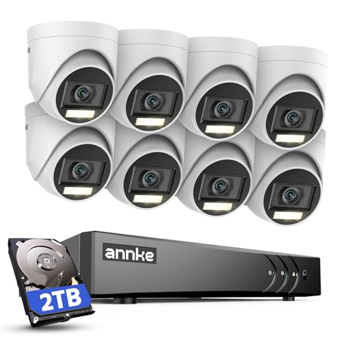 ANNKE 8CH 3K Überwachungskamera Set, 3K Lite DVR Recorder und 8 X 3K Wasserdicht Aussen IP67 Überwachungskameras, Personen- und Fahrzeugerkennung, Duales Licht, Farbnachtsicht, H.265+, 2TB Festplatte von ANNKE