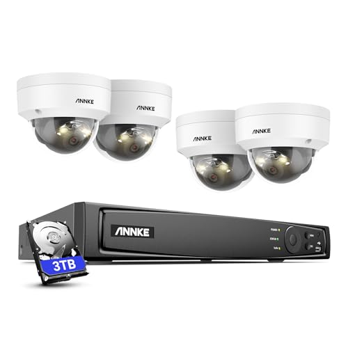 ANNKE H1200 12MP Überwachungskamera Set Aussen, 4X 12MP PoE IP Überwachungskamera mit Person- und Fahrzeugerkennung, 8CH NVR Recorder mit 3TB Festplatte für 24/7 Videoüberwachung (Kugel) von ANNKE