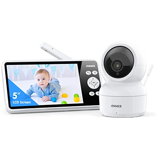 ANNKE Tivona Babyphone mit Kamera 720P 5" Display, 1080p Kamera mit Nachtsicht, 2-Wege-Audio, Remote Pan Tilt Zoom, Intelligente Temperatur, Schlaflieder, 1000ft große Reichweite, kein WLAN/App von ANNKE