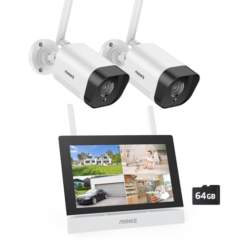 ANNKE Überwachungskamera Set mit Monitor, 5MP 4CH 7" Zoll Touchscreen NVR Bildschrim mit 2pcs 5MP WiFi Kamera, 2-Wege-Audio, Personenerkennung, 30m Nachtsicht, App&Mail Alarm, 64GB SD Karte von ANNKE
