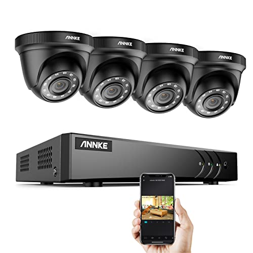 ANNKE Überwachungskamera für den Außenbereich, 5 MP Lite H.265 + DVR und 4 Kameras 1080p, wasserdicht, Schwarz, Erkennung von Personen/Fahrzeug, Fernzugriff, Alarm per E-Mail, ohne HDD von ANNKE