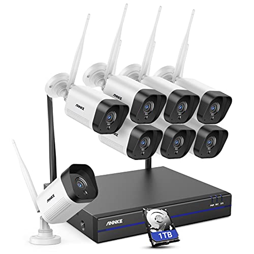 ANNKE WE200 1080P 8CH WiFi NVR Überwachungsset kabellos H.264+, 2 MP 8 Stück Bullet Cameras Überwachung WiFi mit HDD 1TB für Außen und Innenbereich, wasserdicht, Bewegungserkennung aus der Ferne von ANNKE