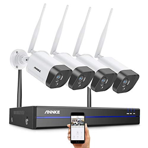 ANNKE WLAN Überwachungskamera Set Aussen Kabellos 3MP Full HD Überwachungssystem 16CH 4K NVR mit 4X Überwachungskameras Personenerkennung 2-Wege-Audio H.264+ Videokomprimierung IP66 Arbeit mit Alexa von ANNKE