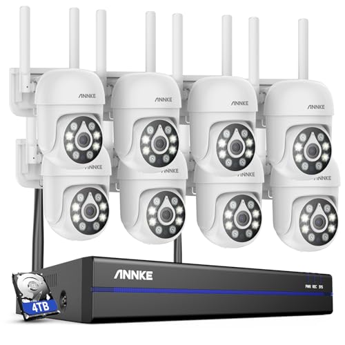 ANNKE WLAN Überwachungskamera Set Aussen Kabellos, 5MP Full HD Überwachungssystem, 10CH 5MP NVR mit 8X PT Überwachungskameras, Personenerkennung, 2-Wege-Audio Farbnachtsicht, Arbeit mit Alexa, 4TB von ANNKE