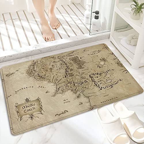 ANNKOOT Badematte, rutschfest Waschbar Badezimmerteppich 60x100 cm,Karten von Mittelerde,Badvorleger mit Wasserabsorbierenden, Weichen Mikrofasern für Badewanne, Dusche und Badezimmer von ANNKOOT