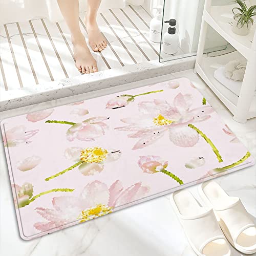 ANNKOOT Badematte, rutschfest Waschbar Badezimmerteppich 60x100 cm,Rosa Lotusblume,Badvorleger mit Wasserabsorbierenden, Weichen Mikrofasern für Badewanne, Dusche und Badezimmer von ANNKOOT