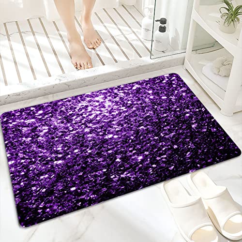 ANNKOOT Badematte, rutschfest Waschbar Badezimmerteppich 60x100 cm,Schöne dunkellila Glitzer-Funkeln,Badvorleger mit Wasserabsorbierenden, Weichen Mikrofasern für Badewanne, Dusche und Badezimmer von ANNKOOT