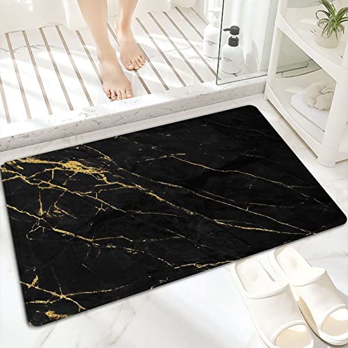 ANNKOOT Badematte, rutschfest Waschbar Badezimmerteppich 60x100 cm,Schwarz-Gold-Marmor-Design-Kunstwerk,Badvorleger mit Wasserabsorbierenden, Weichen Mikrofasern für Badewanne, Dusche und Badezimmer von ANNKOOT